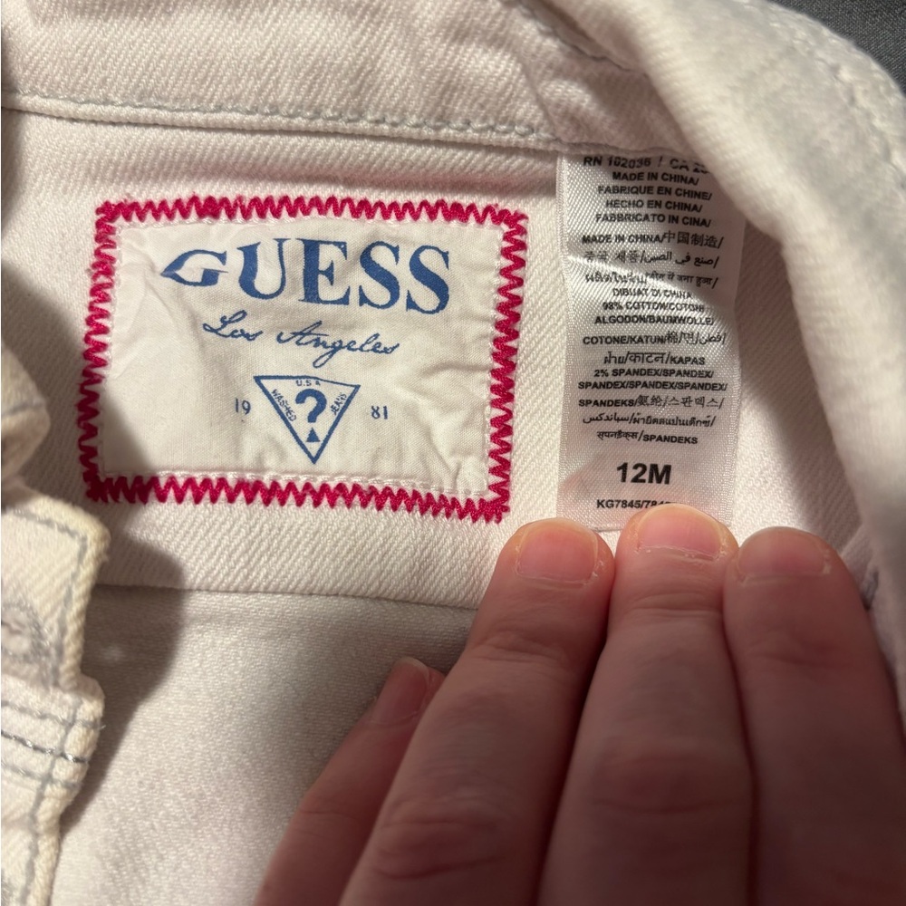 GUESS Kids Ivory Jean Jacket with Glittery Silver Details Size 12M - Picture 3 of 6